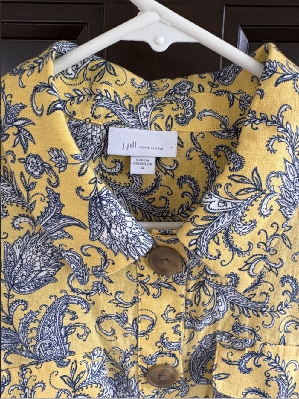 EUC J. Jill Linen Lemon Paisley Popover Dress Size Medium - Picture 2 of 9